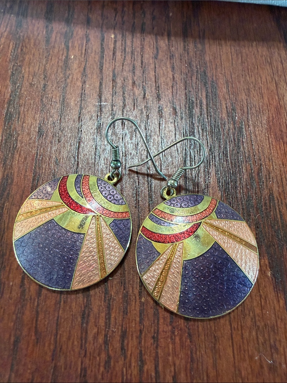 Gold-Tone Purple Pink & Red Round Dangle Earrings